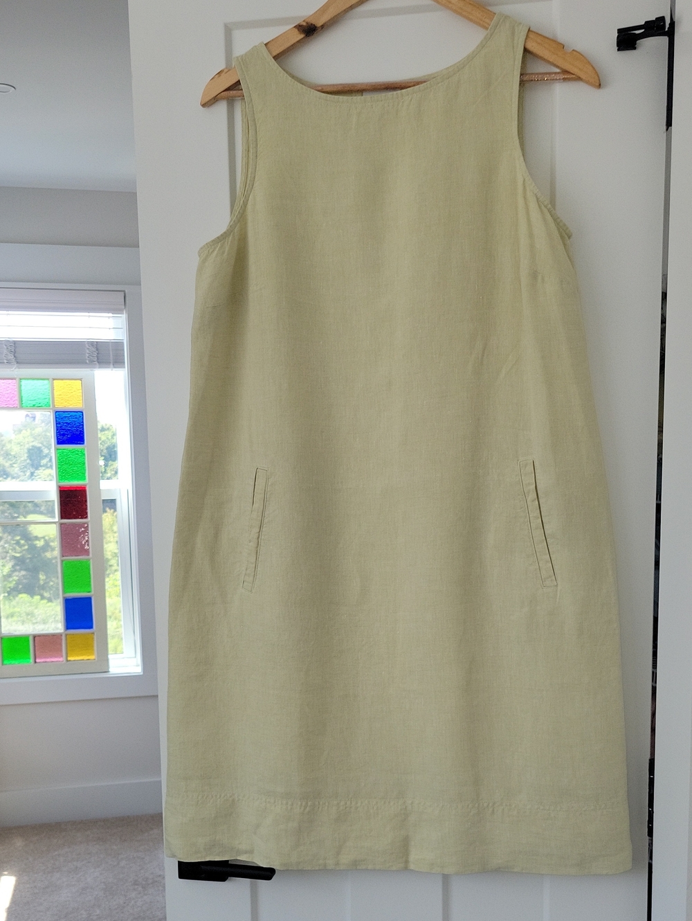 J. Jill Pale Lime  Sleeveless Linen Shift Dress With Pockets